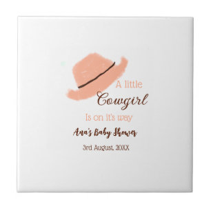 A little cowgirl is on it's way orange baby shower ceramic tile