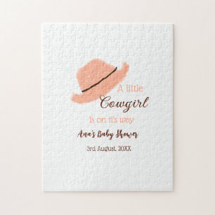 A little cowgirl is on it's way orange baby shower jigsaw puzzle