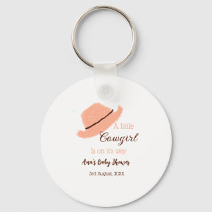 A little cowgirl is on it's way orange baby shower key ring