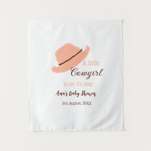 A little cowgirl is on it's way orange baby shower tapestry