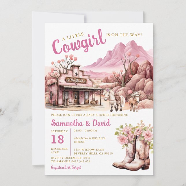 A Little Cowgirl is on the Way Baby Shower Western Invitation (Front)