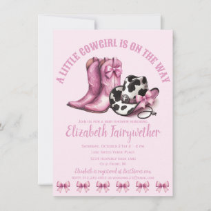 A Little Cowgirl Pink Bows Baby Shower Invitation