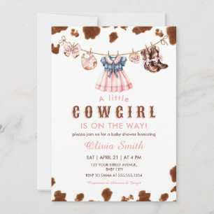 A Little Cowgirl Western Clothesline Baby Shower Invitation