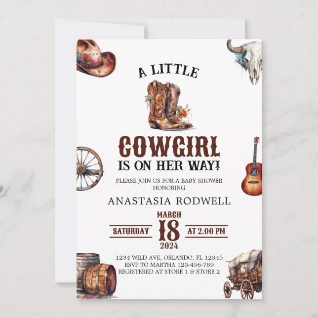  A Little Cowgirl Wild West Girl Baby Shower Invitation (Front)