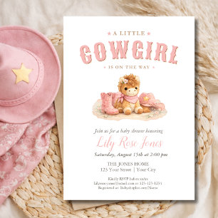 A Little Cowirgl Is Cute Pink Girl Baby Shower Invitation