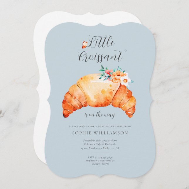 A Little Croissant Is On The Way Baby Shower  Invitation (Front/Back)