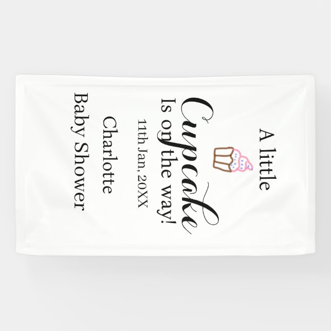 A little cupcake is on its way baby shower name da banner (Horizontal)