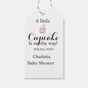 A little cupcake is on its way baby shower name da gift tags
