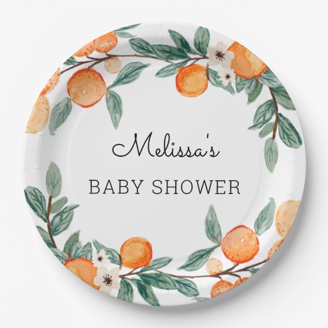 A Little Cutie Citrus Baby Shower Paper Plate (Front)
