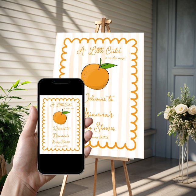 A little cutie citrus baby shower welcome sign (A little cutie citrus orange baby shower welcome sign poster template handrawn sketch wavy border)