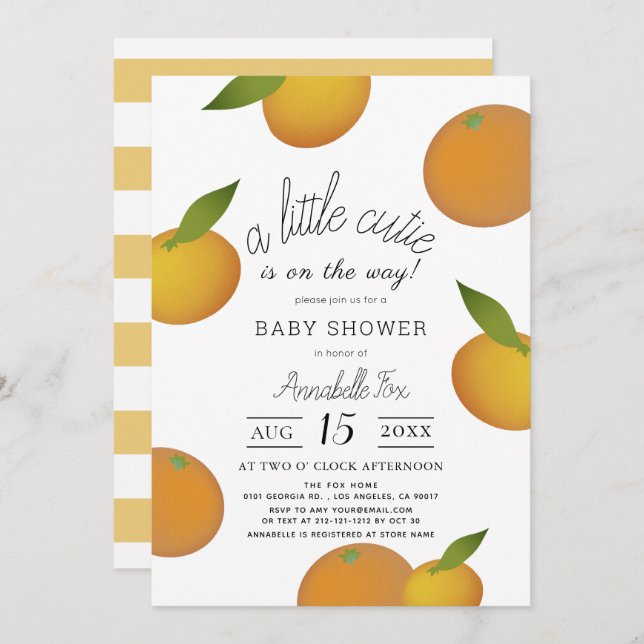 A Little Cutie Citrus Orange Baby Shower Invitation (Front/Back)