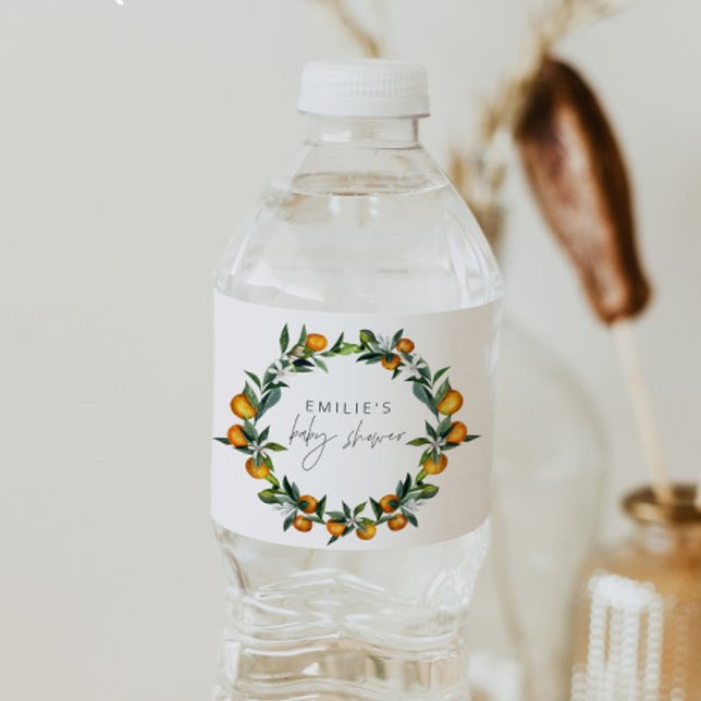 A Little Cutie Citrus Orange Fruit Baby Shower Water Bottle Label (Creator Uploaded)