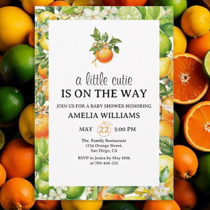 A Little Cutie Citrus Orange Green Baby Shower Invitation