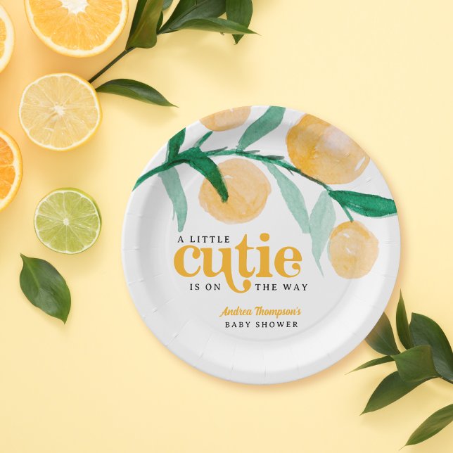 A little Cutie Citrus Orange Retro Baby Shower Paper Plate (Creator Uploaded)