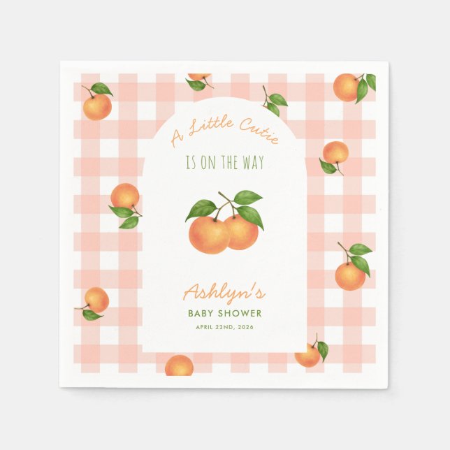 A Little Cutie Citrus Pink Baby Shower Napkins (Front)