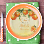 A Little Cutie Citrus Watercolor Baby Shower Paper Plate<br><div class="desc">Introducing our "A Little Cutie Is On The Way" Watercolor Baby Shower design—a delightful blend of charm and citrus freshness. The front showcases a vibrant orange citrus swag gracefully adorning the top, while a whimsical slice of orange citrus adds a touch of sweetness in the bottom right corner. The watercolor...</div>