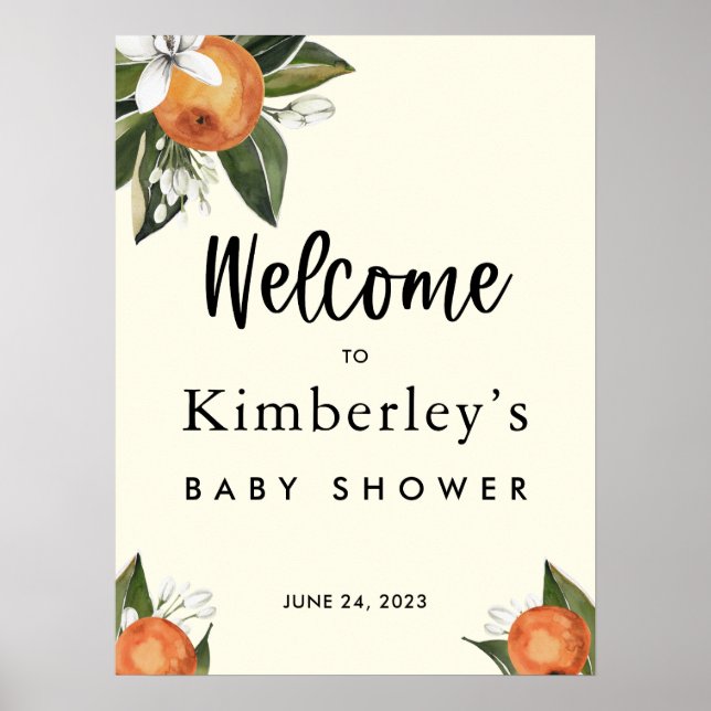 A Little Cutie Clementine BABY SHOWER Welcome Sign (Front)
