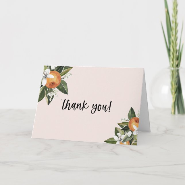 A Little Cutie Clementine Girl BABY Shower Thank You Card (Front)