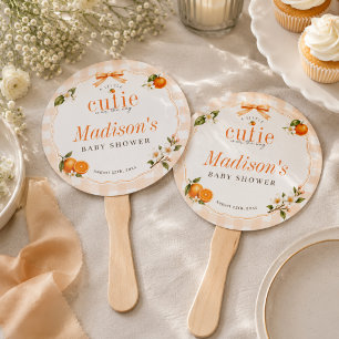 A Little Cutie Elegant Orange Gingham Baby Shower  Hand Fan