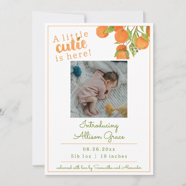 A Little Cutie Is Here Birth Announcement (Front)