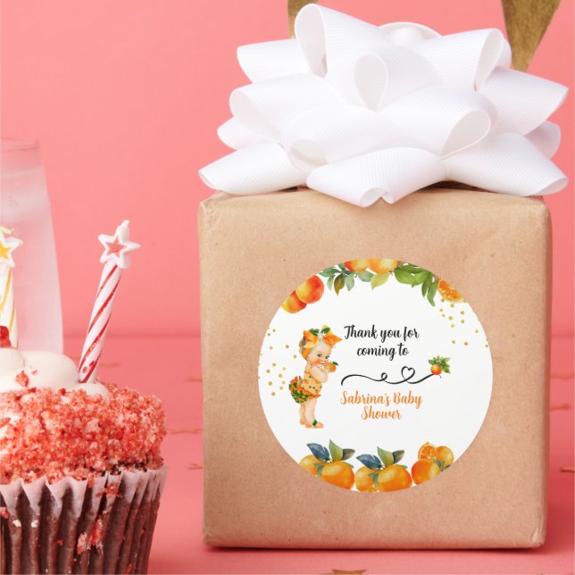 A little Cutie is on her Way Baby Shower  Classic Round Sticker (Party)