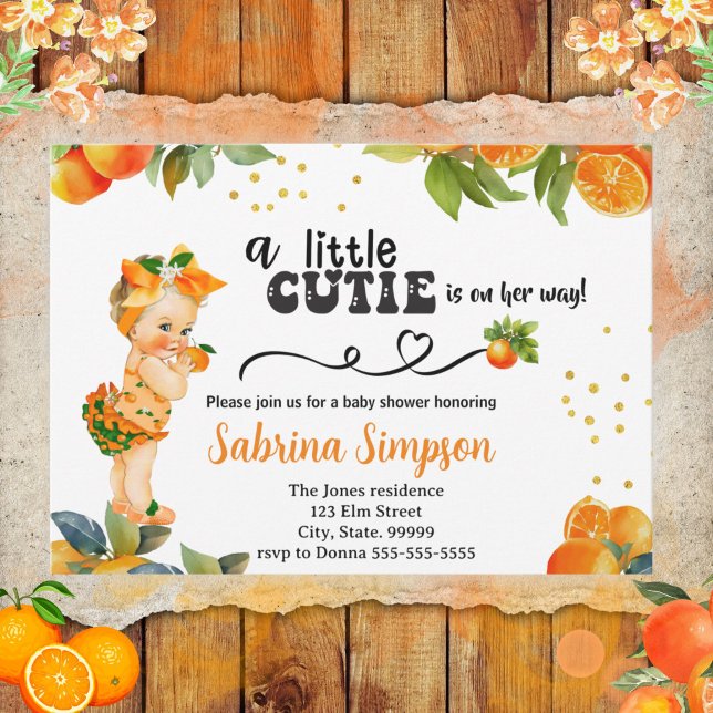 A Little Cutie is On her Way Orange Baby Shower  Invitation (Creator Uploaded)