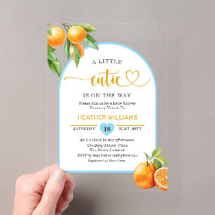 A Little Cutie is on the Way Blue Baby Shower Acrylic Invitations