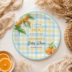 A Little Cutie is on the Way Blue Baby Shower Paper Plate