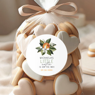 A Little Cutie Is On The Way Citrus Baby Shower Classic Round Sticker