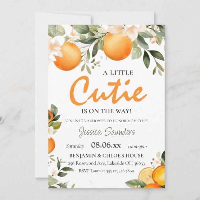A Little Cutie Is On The Way Citrus Baby Shower Invitation (Front)