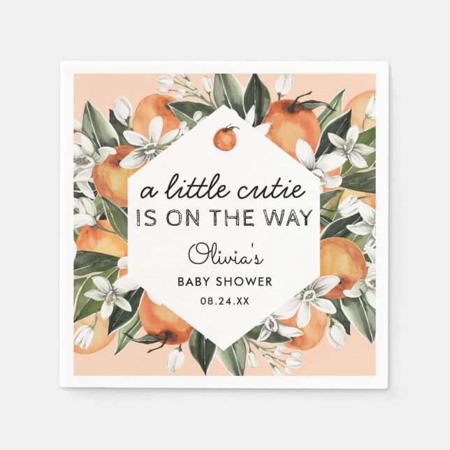A Little Cutie Is On The Way Citrus Baby Shower Napkin (Front)