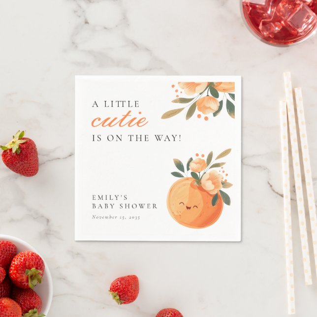 A Little Cutie Is On The Way Citrus Baby Shower Napkin (Insitu)
