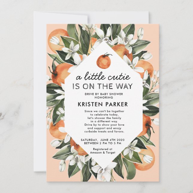 A Little Cutie is on the Way Drive By Baby Shower Invitation (Front)