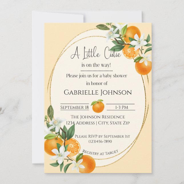 A Little Cutie is on the way gender neutral Invitation (Front)