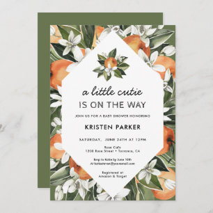 A Little Cutie is on the Way Green Baby Shower Invitation