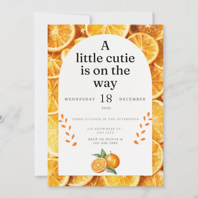 A Little Cutie is on the Way invitation (Front)