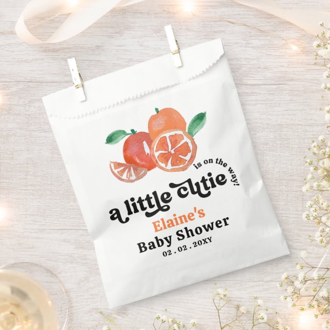 A Little Cutie Is On The Way Orange Baby Shower  Favour Bag (Clipped)