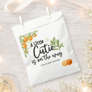 A Little Cutie is on the way Orange Baby Shower Favour Bag