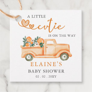 A Little Cutie Is On The Way Orange Baby Shower  Favour Tags