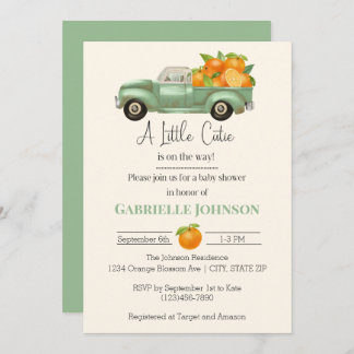 A Little Cutie is on the Way Orange Baby Shower  Invitation