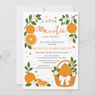 A Little Cutie Is On The Way Orange Baby Shower Invitation