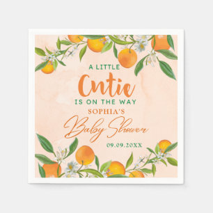 A Little Cutie Is On The Way Orange Baby Shower Napkin