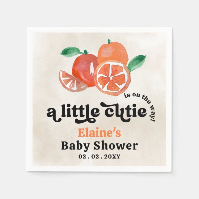 A Little Cutie Is On The Way Orange Baby Shower  Napkin (Front)