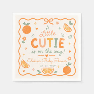A Little Cutie Is On The Way Orange Baby Shower Napkin
