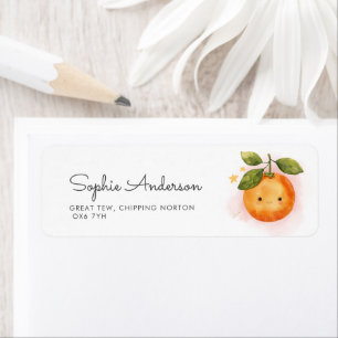 A little Cutie Is On The Way Orange Baby Shower Return Address Label