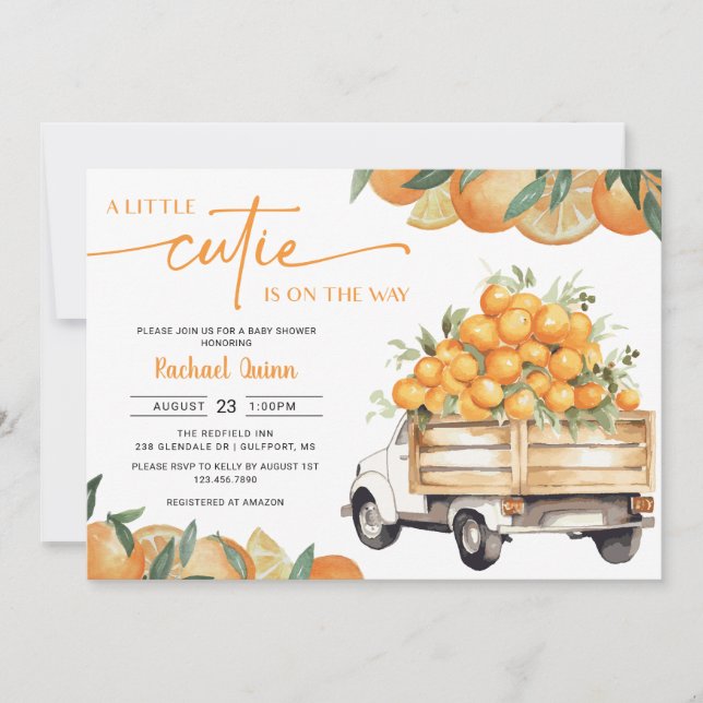 A Little Cutie Is On The Way Oranges Baby Shower Invitation (Front)