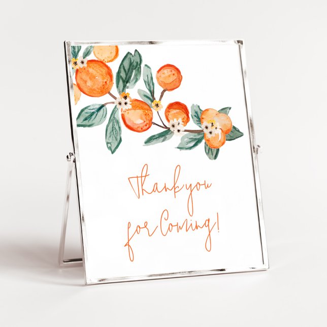 A Little Cutie on Way Orange Thank You for Coming Poster (A Little Cutie is on the Way Baby Shower Thank You for Coming Sign)