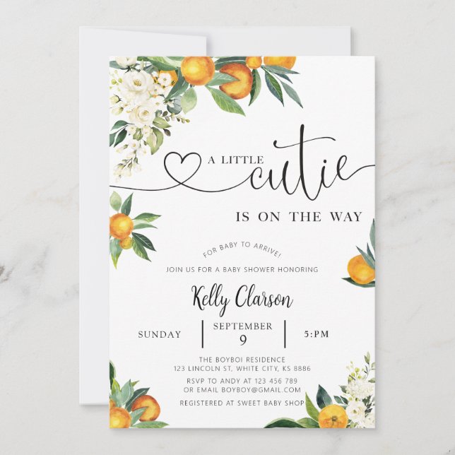 A Little Cutie Orange Baby Shower Invitation (Front)