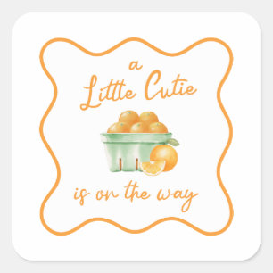 A Little cutie orange baby shower Square Sticker