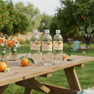 A Little Cutie Orange Baby Shower Water Bottle Label